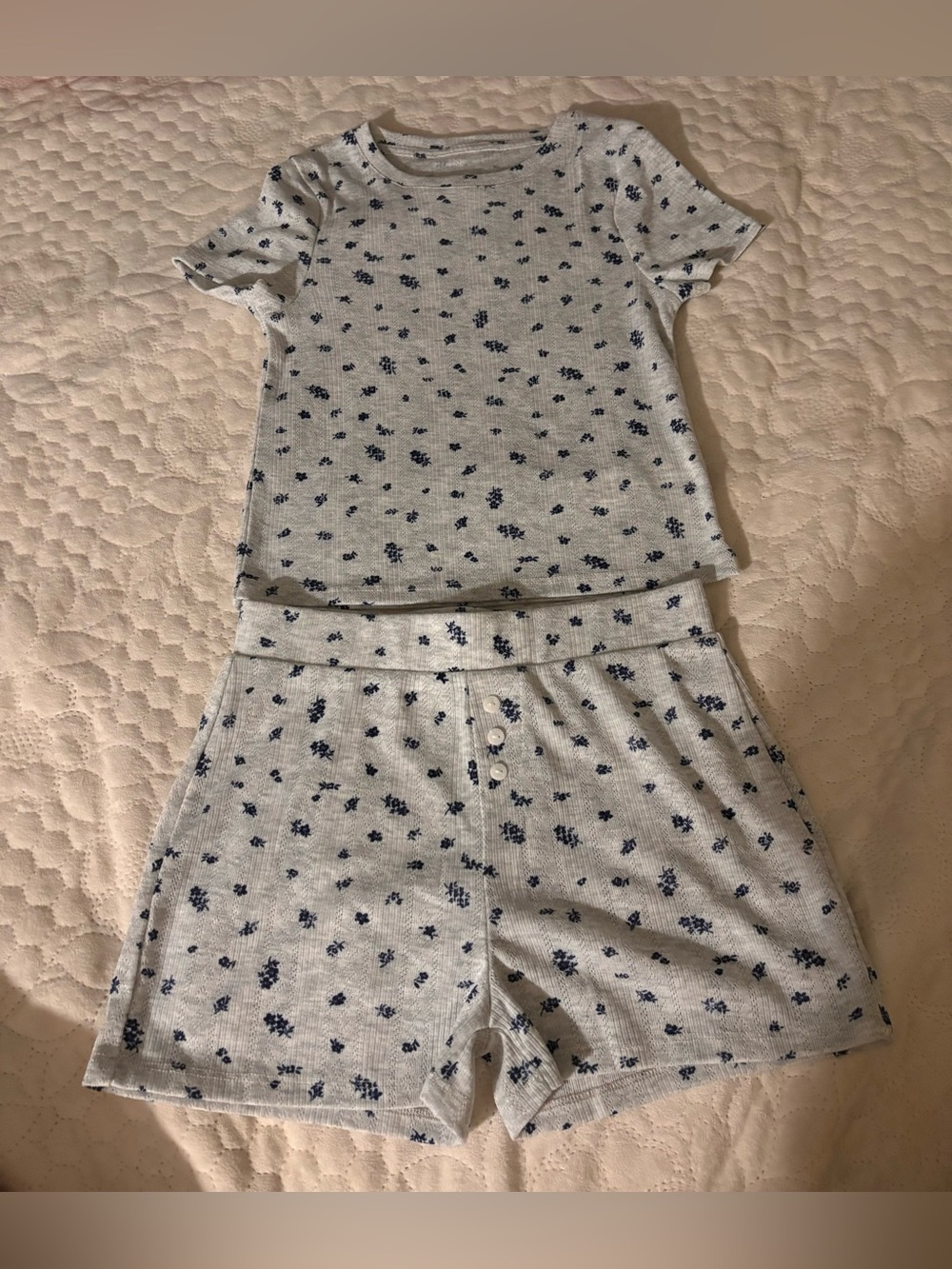 Kids grey and Navy Floral Short Pajama Set